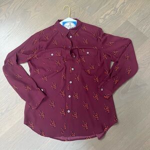 LOFT women’s Maroon and Orange Patterned Shirt